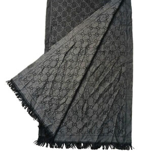 Gucci Charcoal Grey & Silver Reversible GG Logo Print Shawl Wrap